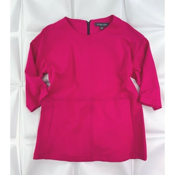 Buchanan Kang Womens Sz 4 Pink Ponte Knit Blouse Top Back Zipper s Full Zip - Picture 3 of 7